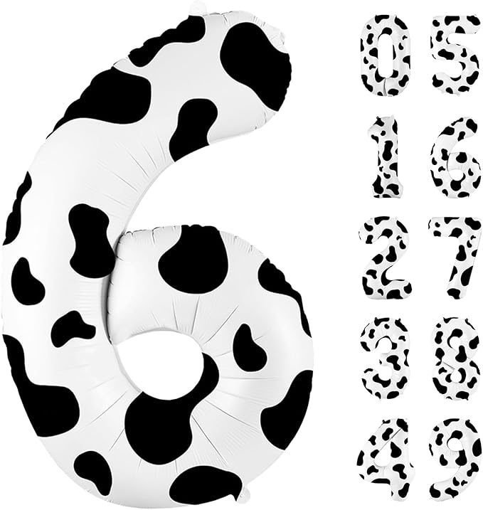 SINBEE Cow Print 40 inch Balloon, Number 6, for Birthday Decorations, Reusable, Unisex, Children's Party Decor