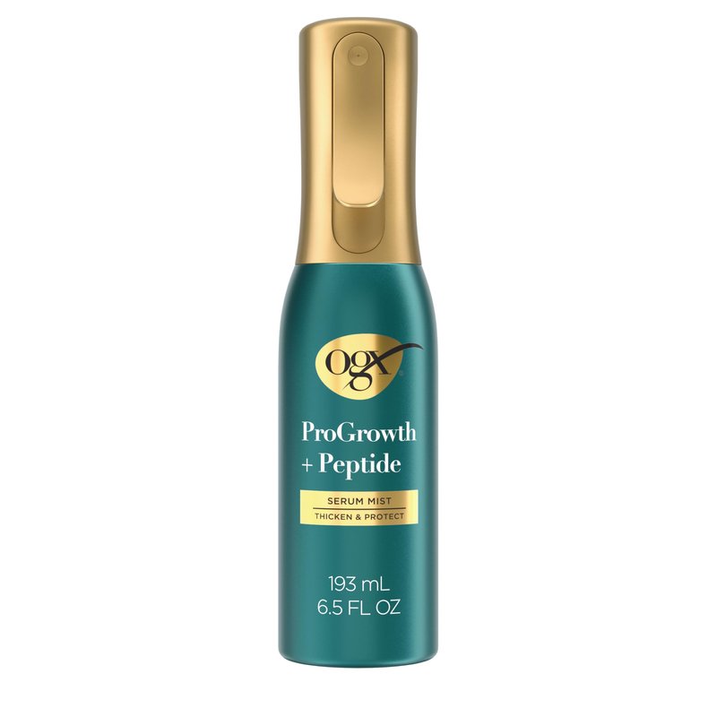 OGX ProGrowth + Peptide Serum Mist, Heat Protectant Spray Instantly Thickens Hair Root to Tip While Protecting from Breakage for Visibly Thicker, Fuller Hair, 6.5 fl. oz