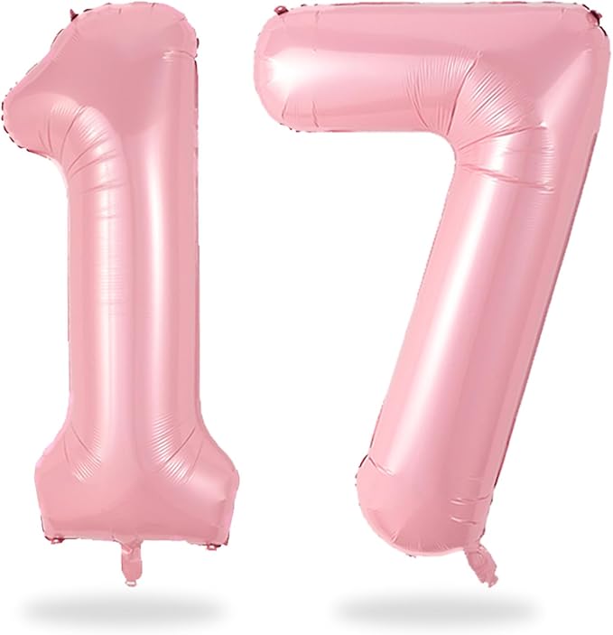 Light Pink 17 Balloon Number 40 Inch, Large Pink Number 17 Balloons, Macaron 17 Balloons Foil Helium 17 Birthday Balloons for Girls Women 17th or 71st Year Old Birthday Party Decorations Anniversary