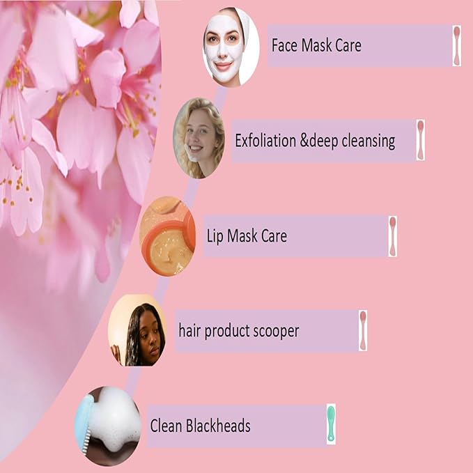Silicone Cleansing Brush 2pcs(Rose Pink),Mask Applicator and Skincare for Pore Cleansing，Exfoliating Face Scrubber,Makeup Removal Brush