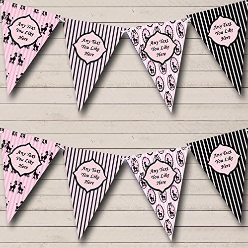 Paris Poodle Stripes Black Pink French Personalized Birthday Party Bunting - Hanging Party Decoration - Birthday Party Banner Garland | Decorative Party Supplies