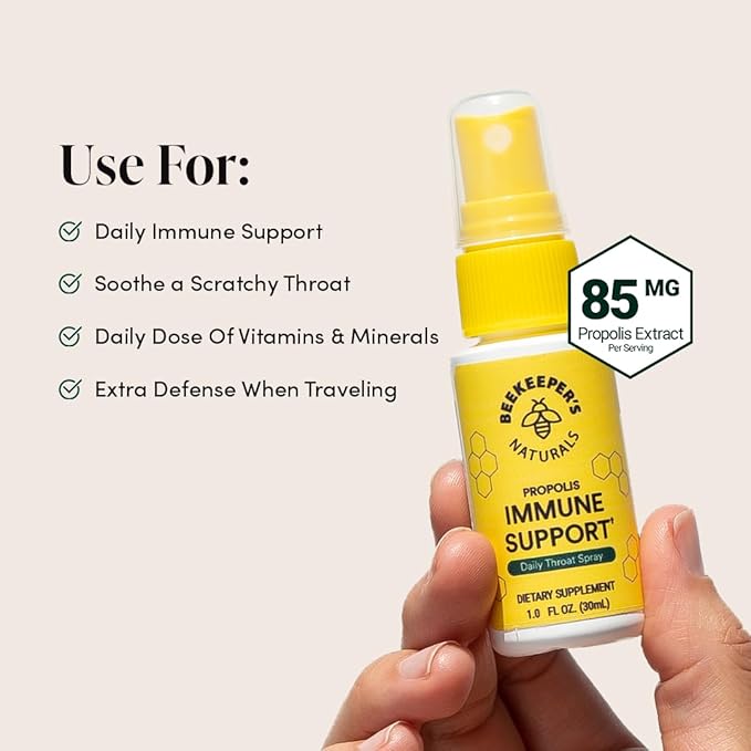 Propolis Throat Spray by Beekeeper's Naturals - 95% Bee Propolis Extract, Natural Immune Support & Sore Throat Relief - Antioxidants, Keto, Paleo, Gluten-Free (1.0 oz)(Pack of 1)