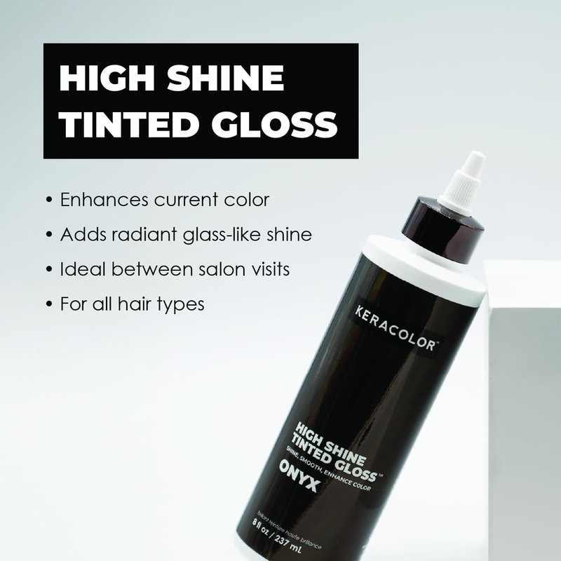 Keracolor High Shine Tinted Hair Gloss, In-Shower Hair Glaze, Sheer Color-Enhancing Glossing Treatment, Onyx, 8 Fl Oz