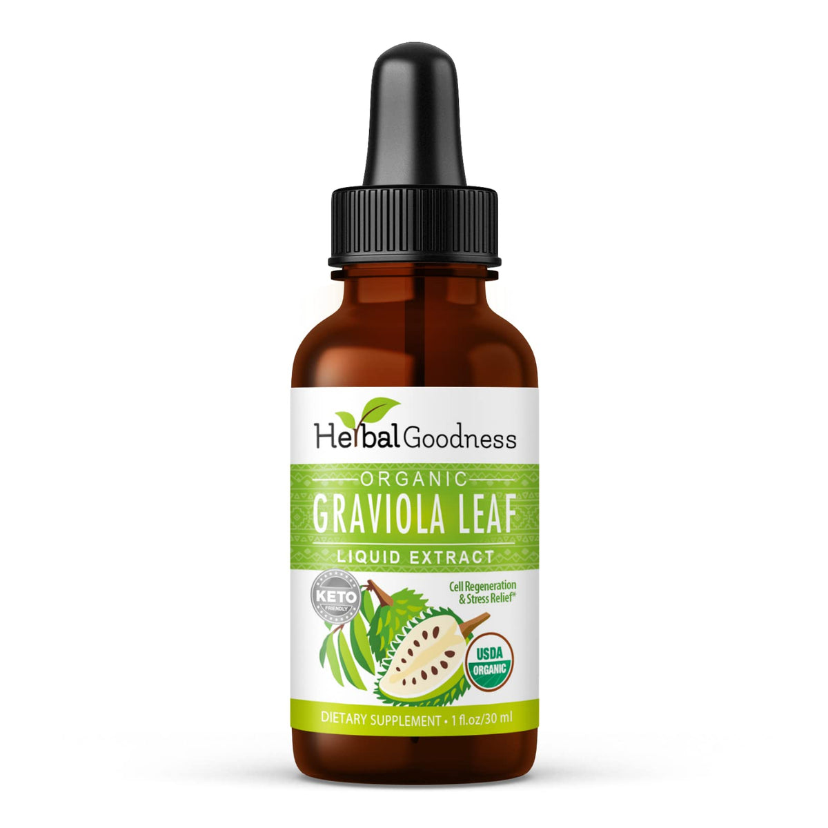 Herbal Goodness Organic Soursop Graviola Leaf Extract 1oz – 15X Concentrated Guanabana Liquid Tincture | USDA Organic & Kosher Certified | Supports Cell and Immune Wellness | Soursop Bitters Liquid