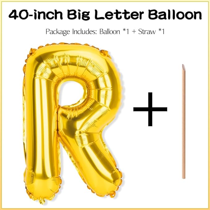 Gold Letter Balloons 40 Inch R Balloon Letters R Alphabet Balloons Giant Letters With Straw Big Balloons Foil Large Gold Balloons For Birthday Party Decorations Wedding Thanksgiving Christmas Balloons