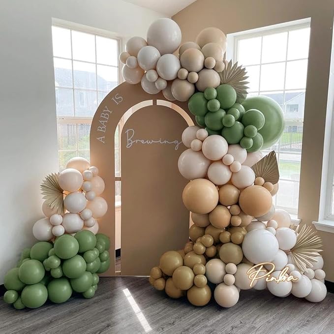 Double Stuffed Sage Green Balloons Retro Olive Green Balloon Garland Kit Different Sizes 18/12/5 Inch Pastel Avocado for Easter Birthday Baby Shower Wedding Jungle Safari Spring Party Decoration