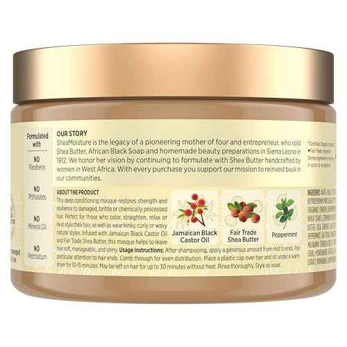 SheaMoisture Jamaican Black Castor Oil Treatment Masque Jamaican Black Castor Oil For Dry Hair Paraben Free Hair Mask 11.5 oz