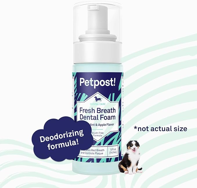 Petpost | Fresh Breath Foam for Dogs - Mint & Apple Flavored Dental Solution That Eliminates Bad Breath - Natural Tooth Cleaning Treatment 5 oz.