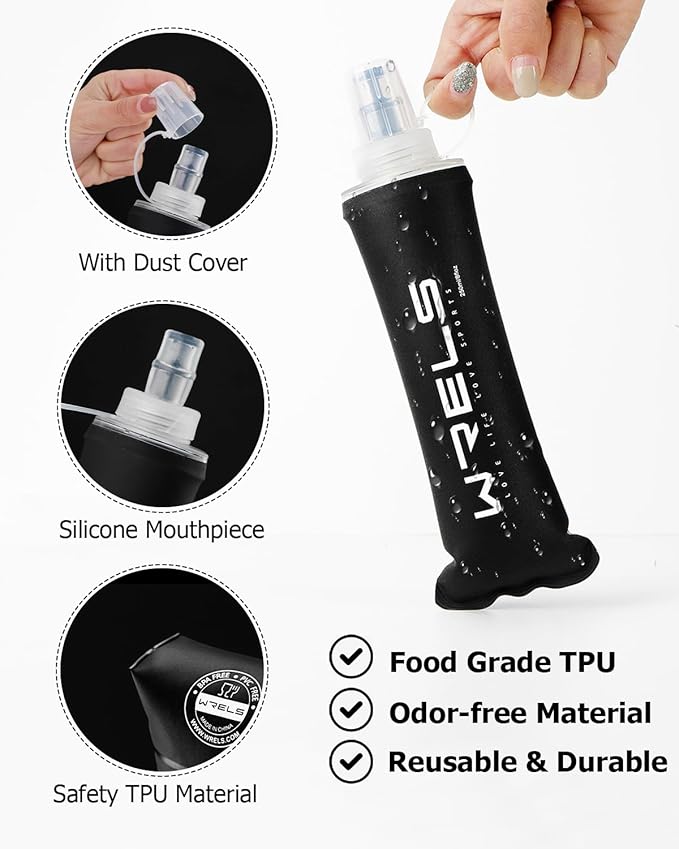 Folding Soft Flask Portable Collapsible Running Lightweight Water Bottle for Outdoor Sports,Travel with Mouthpeice Cover