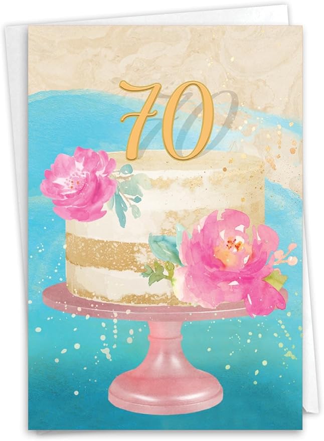 NobleWorks 70th Milestone Birthday Greeting Card with 5 x 7 Inch Envelope (1 Card) Number Cake 70 C10118MBG