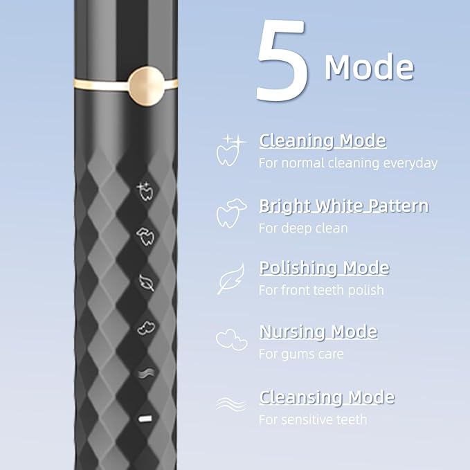 Electric Toothbrush Set, Equipped with 10 Brush Heads and Travel case, IPX8 Waterproof, 2-Minute Timer, 42000 high-Frequency Vibrations, 5 Modes, The First Choice for Gift Giving