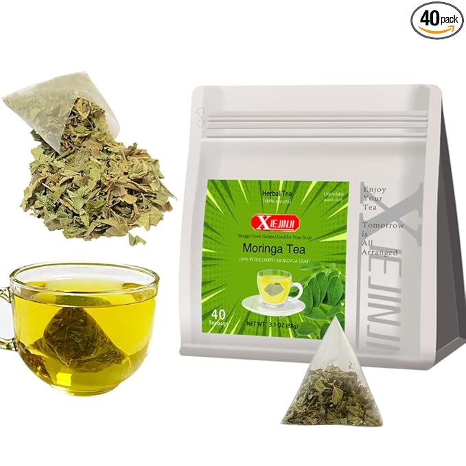 XIEJINJI Moringa Leaf Tea, 40 Tea Bags – Pure Moringa Superfood Infusion for Digestive Comfort & Immune Boost, Nutrient-Dense, Non-GMO, No Additives, Caffeine-Free