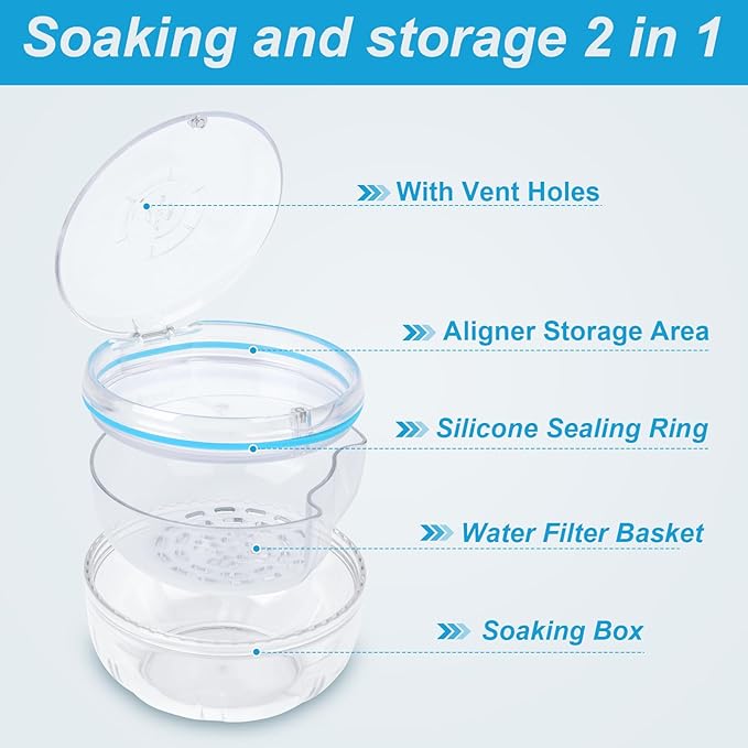 Maoerdental Double Layer Retainer Cleaner Case – No-Leak, Ventilated Denture Bath for Invisalign, Retainers, Night Guard, Transparent