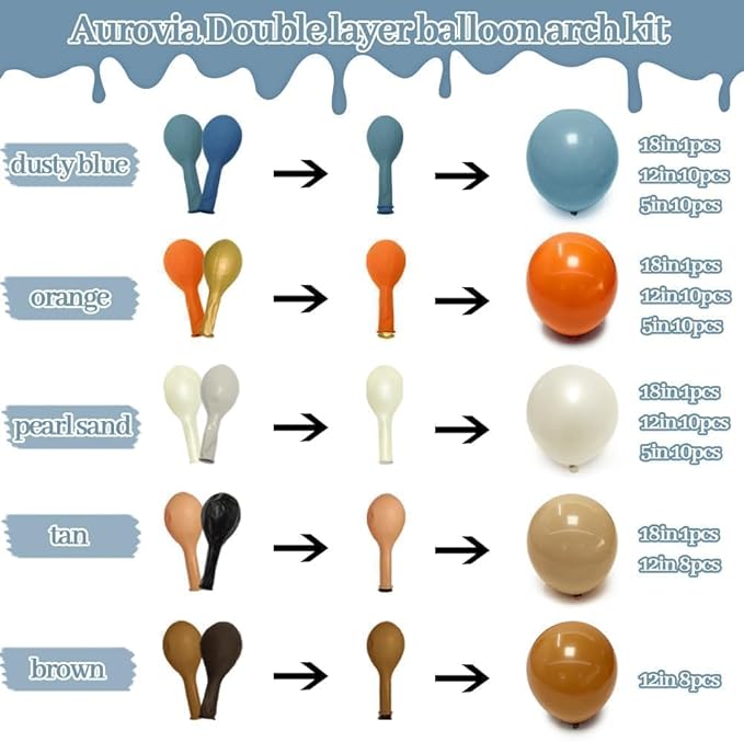 Blue Orange Balloon Garland Double Stuffed Dusty Blue Brown Nude Balloons Pearl White Sand Balloon Arch Kit for Birthday Baby Shower Bridal Wedding Gender Reveal Graduation Party Decorations
