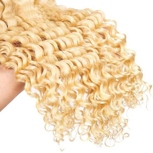 Habiliana Human Hair Bundles 18 20 22 Inch Blonde 613 Deep Wave Bundles Human Hair 100% Unprocessed Soft Sewn In with Double Drown Weft for Black Women