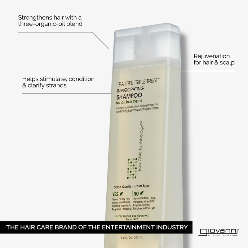 GIOVANNI Tea Tree Triple Treat Invigorating Shampoo - Cooling Peppermint, Eucalyptus & Rosemary, Strengthen & Rejuvenate Hair & Scalp, Salon Quality, Paraben Free, Tea Tree Shampoo - 24 oz (Pack of 2)