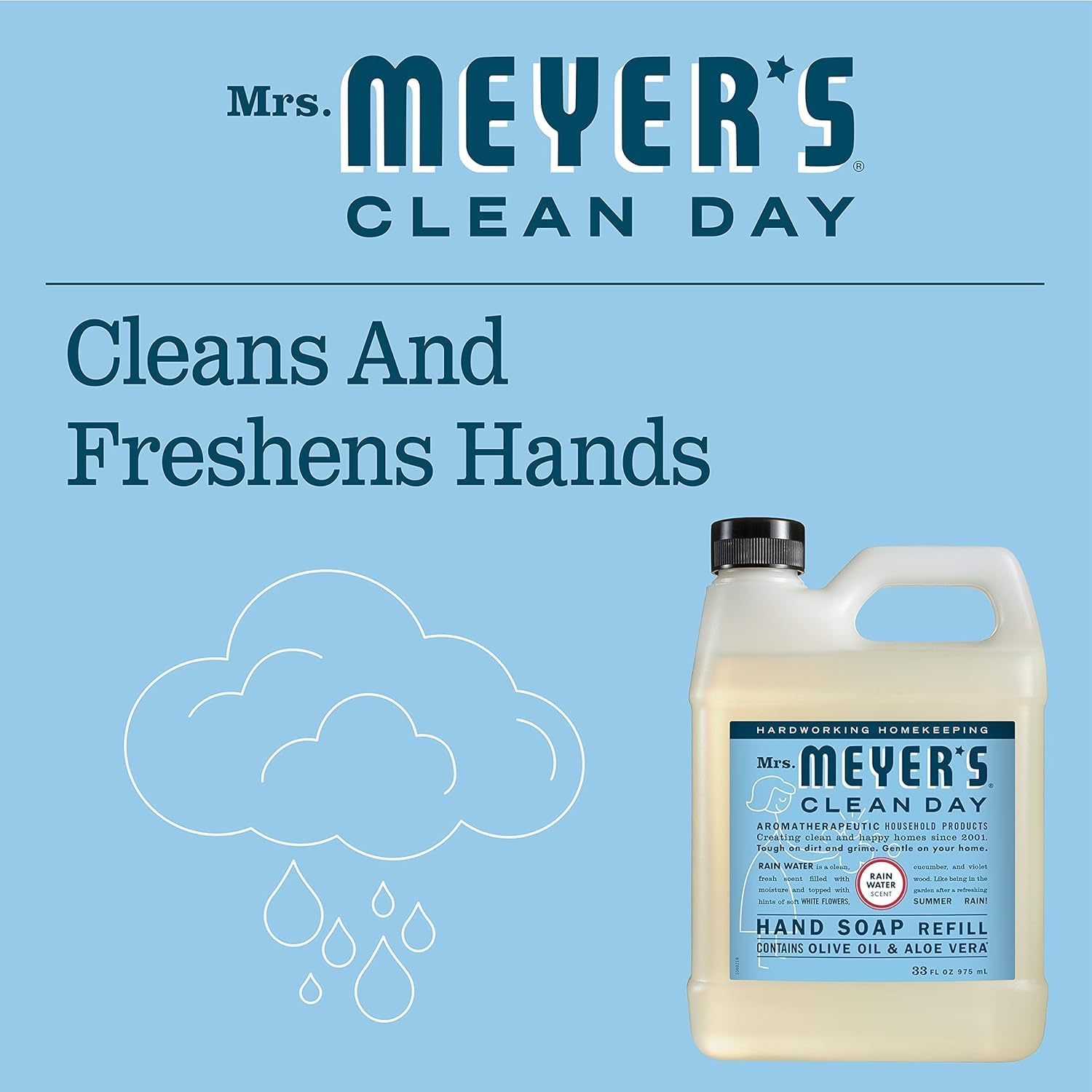 Mrs. MEYER'S Liquid Hand Soap, Rainwater Scent, Set includes 33 oz. Refill & 12.5 oz. bottle