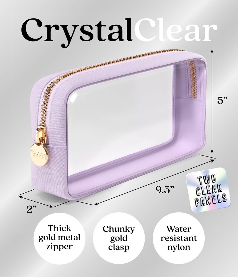 Clear Makeup Bag Zipper Pouch, Transparent Cosmetic Case Organizer, TSA Approved Travel Toiletry Case, Travel Accessories Essentials Makeup Tote for Women, Small Cute Make up Bag for Purse - Lilac