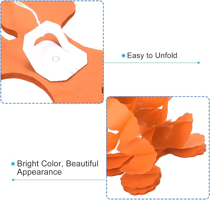 PATIKIL 9.8ft Four-Leaf Garland, 6 Pack Tissue Paper Hanging Flower Garland Reusable Streamers for Party Wedding Backdrop Decorations, Orange