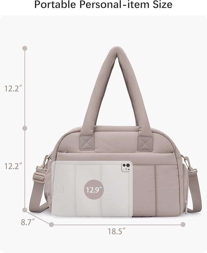 oscaurt Gym Bag for Women Puffer Duffle Bag for Travel Water Resistant Carry On Weekender Overnight Duffel Dance Bag with Shoe Compartment