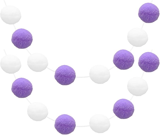 uxcell 2pcs Pom Pom Garland 6.6 Ft 30 Balls Colorful Felt Ball Garland for Wall Christmas Tree Decor Birthday Banner Easter Party Decorations, White, Deep Purple