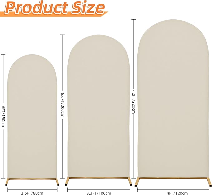 Arch Covers,Arch Backdrop Stand Fitted Cover for Wedding Birthday Party Ceremony Banquet Decoration(7.2FT&6.6FT&6FT,Off-White,Cover Only)