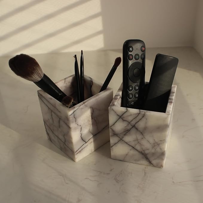 Natural Lilac Marble Toothbrush Holders for Bathroom, Marble Makeup Brush Holder Countertop Organizer