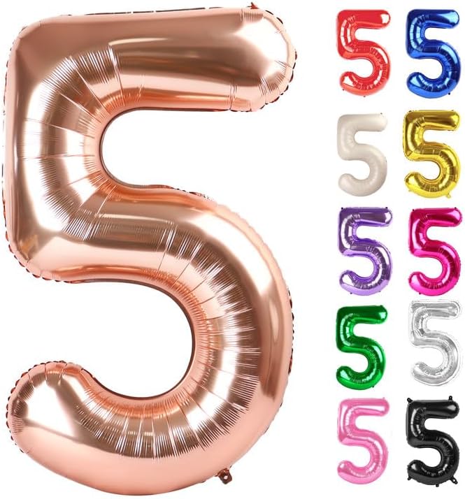 Rose Gold Number 5 Balloon 40 Inch, 5 Balloon Number, 5th Birthday Decorations, Rose Gold Party Supplies for Boys Girls