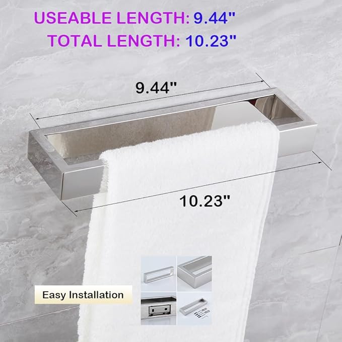 Bathroom Towel Ring Polished Stainless Steel Wall Mounted Hand Towel Bar Modern Square Style Towel Rack, D69018C