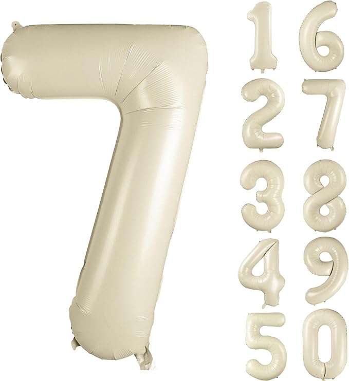 40 inch Cream White Number Balloon Giant Foil Helium Balloons Beige Number 7 Balloon for 7th Birthday Party Anniversary Decorations Supplies