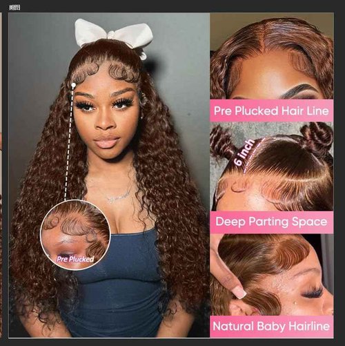 Chocolate Brown 13x6 Deep Wave Lace Front Wigs Human Hair 210Density Curly Wig HD Lace Front Wigs Human Hair Pre Plucked Frontal Wigs Human Hair Brown Glueless Wig For Women 22Inch