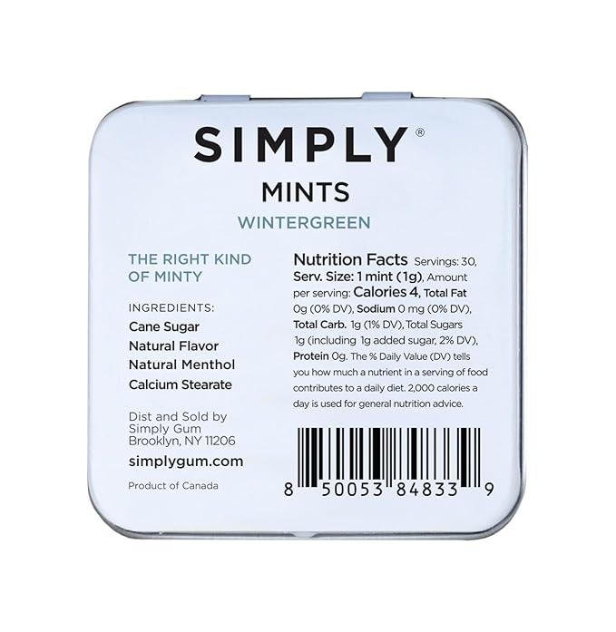 SIMPLY MINTS Natural Wintergreen Breath Mints, 6 Pack (180 Pieces), Made With Real Wintergreen Oil | Aspartame-Free, Sorbitol-Free, Xylitol-Free, Vegan, Kosher, Non-GMO