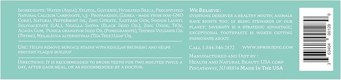 SprinJene Natural Total Care Fluoride Free Toothpaste – Patented Formula with Black Seed Oil & Zinc – Dry Mouth Toothpaste for Fresh Breath & Strong Teeth – Made in The USA (1 Pack)