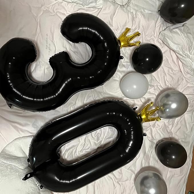 Black Number 0 Balloon with Crown, 40 inch Black Number Balloon 0th Birthday Party Decoration Black Crown Balloons 0-9 for Birthday Party Anniversary Decorations Supplies