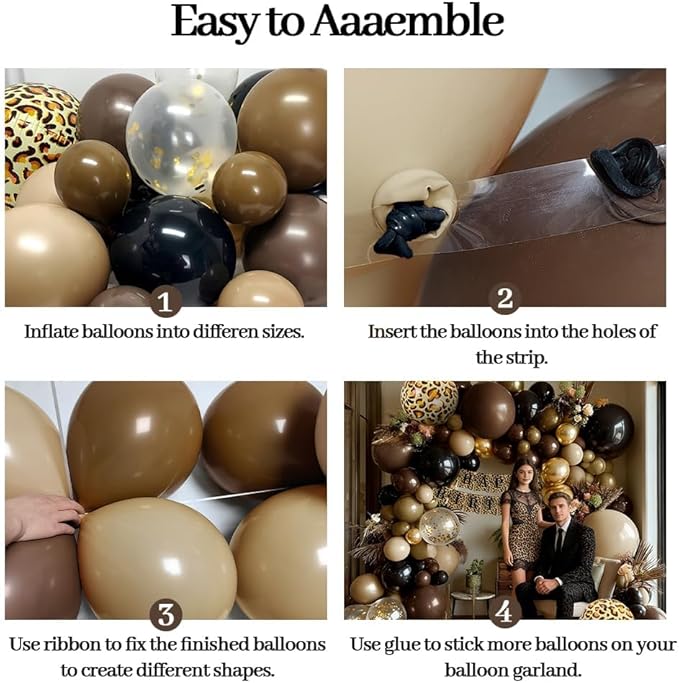 Brown Black Balloon Arch Double Stuffed Cheetah Birthday Balloon Garland Kit Coffee Tan Nude Gold Balloons for Cheetah Leopard Print Birthday Animal Jungle Neutral Baby Shower Wedding Wild Party Decor