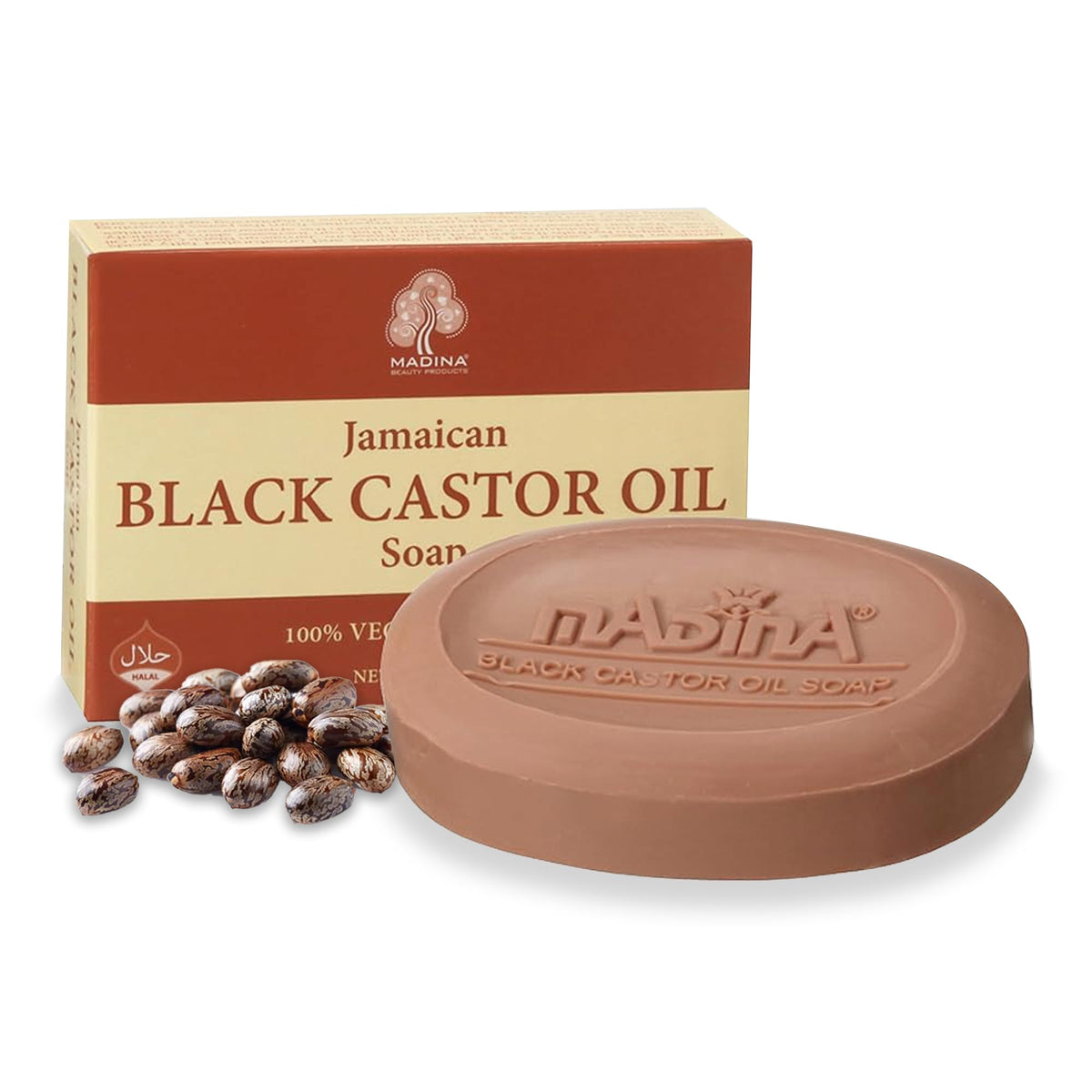 Madina Jamaican Black Castor Oil Soap Bar – Deep Moisturizing, Hydrating, 100% Vegetable-Based, Halal & RSPO Certified, Gentle Cleanser for All Skin Types, 6 Pack (3.5 oz Each)