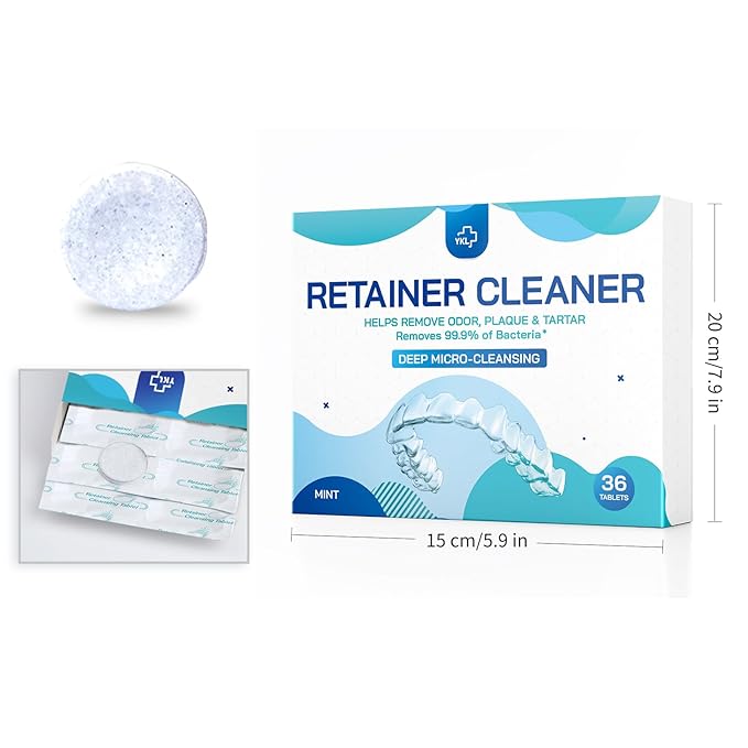 Retainer & Denture Cleaner Tablets - 1 Months Supply (36 pcs) Dental Retainers for Aligner - Mouth & Night Guards - False Teeth Whitening - Removes Odor & Plaque