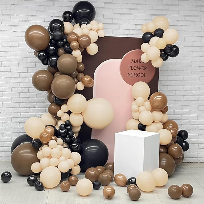 Brown Black Nude Balloon Garland Arch Kit, 160Pcs Latex Balloons Different Size 18 12 10 5 inch for Birthday Bridal Baby Shower Gender Reveal Wedding Retirement Party Decorations
