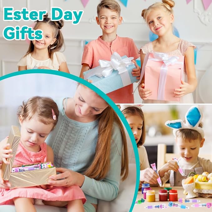 24PCS Easter Fun Pens 0.7mm Cute Bunny Egg Multicolor Ballpoint Pens Retractable 4 Colors in 1 for Easter Party Favors Basket Stuffers School Supplies Students Rewards