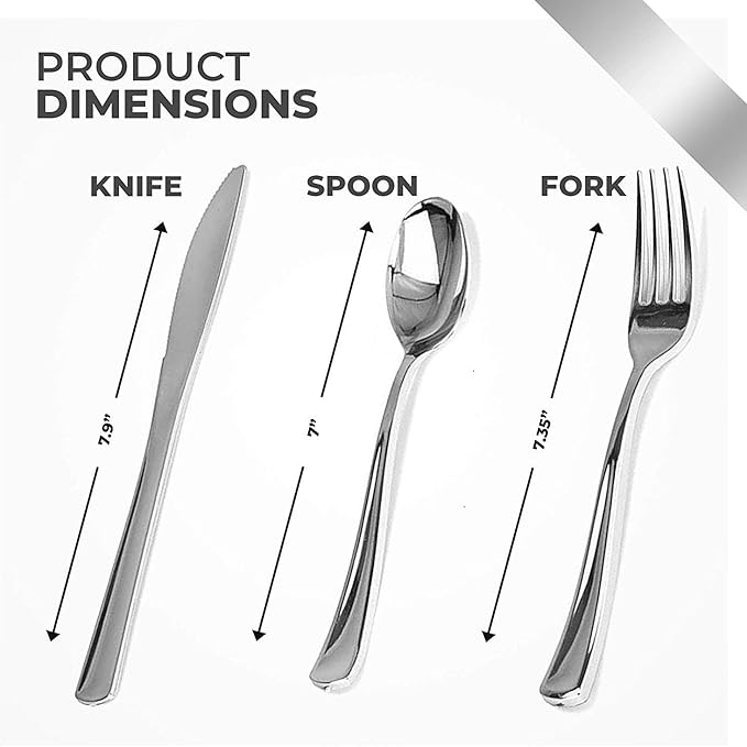 Stock Your Home Silver Plastic Cutlery Set 300 Pack Disposable Silverware Heavy Duty Plastic 100 Forks, 100 Knives, 100 Spoons for Catering Events, Parties, Dinners, Weddings, Receptions, Everyday Use