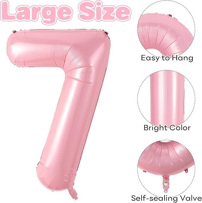 40 Inch Pink 7 Balloon Number, Giant Light Pink 7 Foil Balloons Set, Pastel Pink Macaron Digital 7 Balloons Helium 7th Birthday Balloons for Girls Women Princess 7 Year Old Birthday Party Decorations