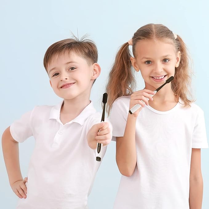 Soft Toothbrushes for Adults - Black Charcoal Toothbrush Ultra Soft for Sensitive Gums - Teeth Whitening Brush for Adults & Children [Extra Family Pack] Super Soft Tip Bristles