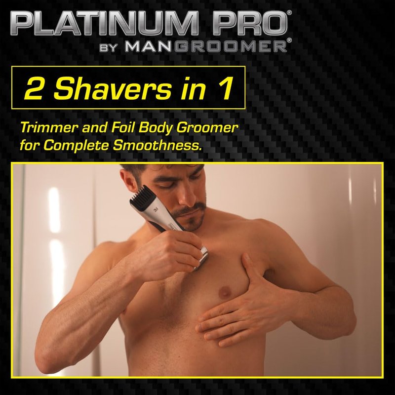 MANGROOMER - PLATINUM PRO New Body Groomer, Ball Groomer and Body Trimmer with Lithium Max Battery, Bonus Extra Foil and Storage Case!