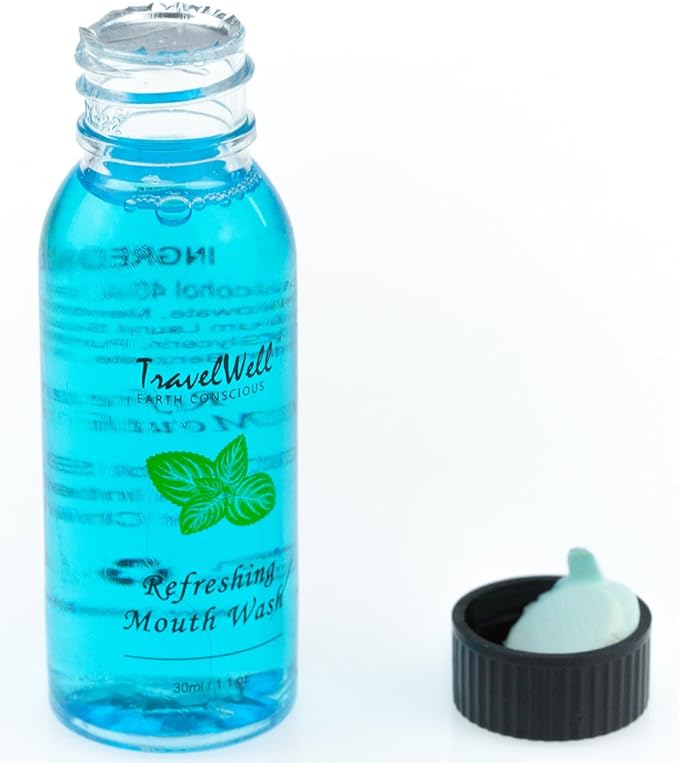 Travel Well Individually Wrapped Mouthwash Bottles - Cruise Essentials & Hotel Mouthwash - Travel Essentials & Toiletry Case Friendly - Long-Lasting Mint & Alcohol-Free - 1 Fl Oz, Pack of 288