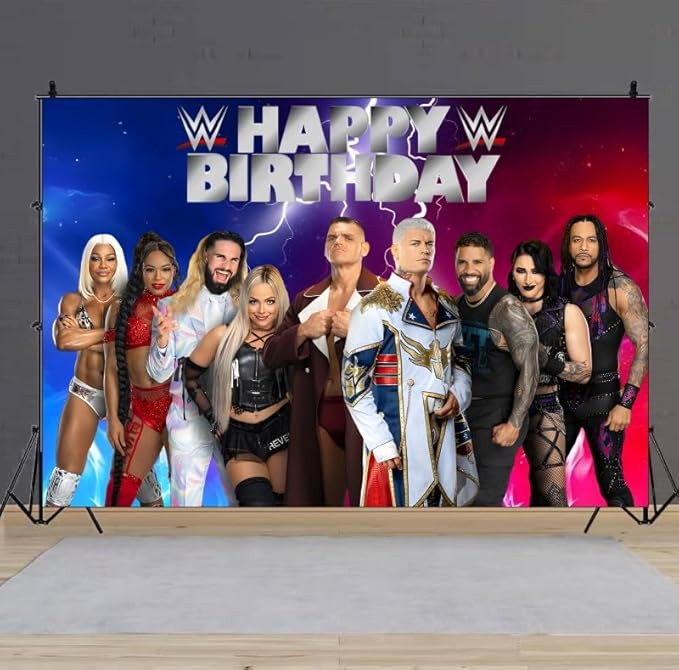 Wrestling Birthday Party Decorations, 5x3ft Happy Birthday Back Drop Banner Theme Backdrop Banner for Wrestling Party Decorations Indoor Outdoor.