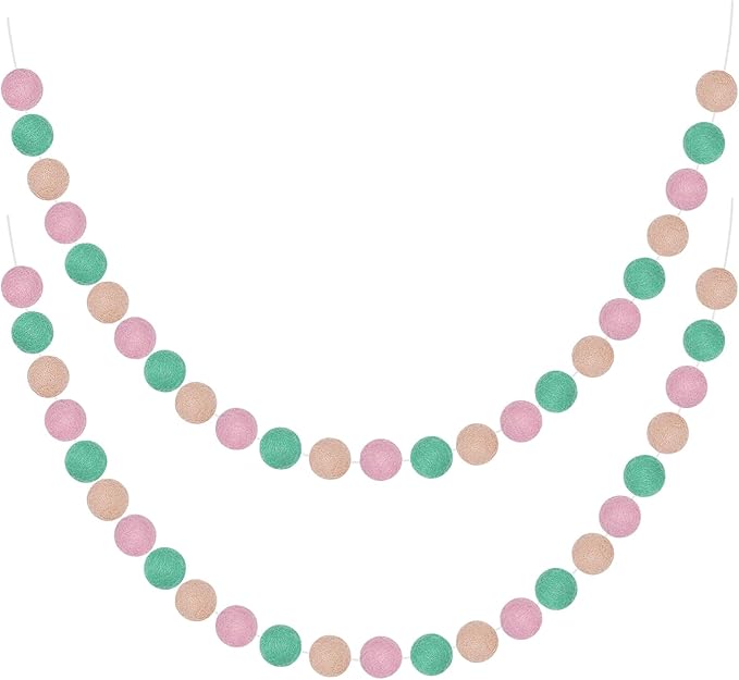 Boao 2 Pieces Wool Felt Ball Garland Colorful Pom Pom Garland Handmade 6.5 Feet Long 24 Balls Felt Banner for Wall Christmas Tree Decoration (Pink,Green)