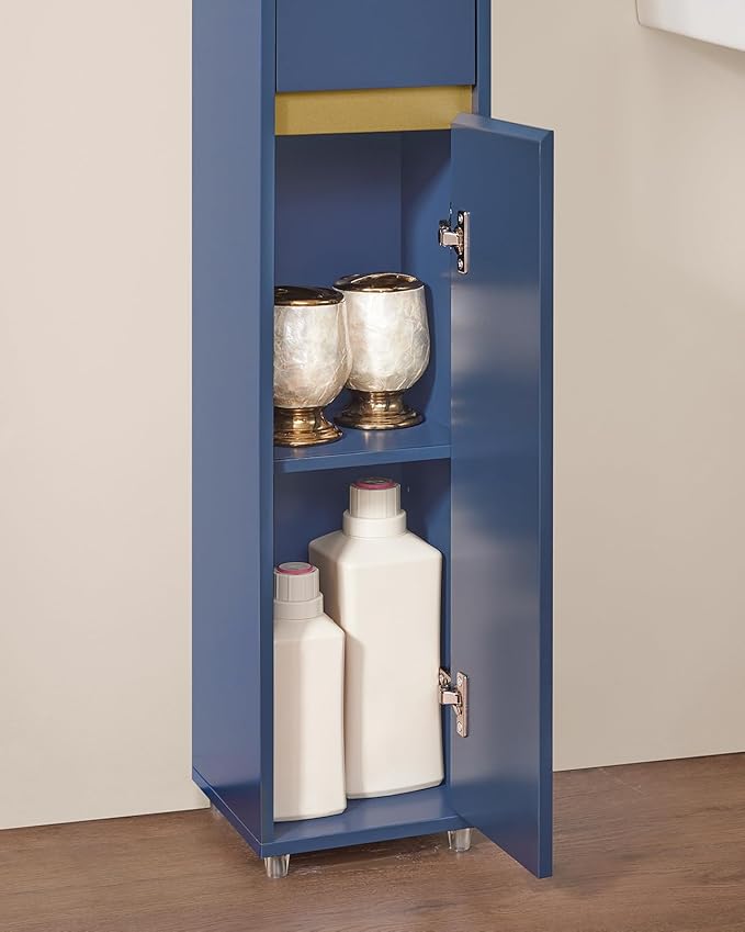 SoBuy Bathroom Narrow Storage Cabinet Skinny Tall Unit with Adjustable Shelves Slender Anti-Tipping Floor Standing Cupboard, Blue BZR34-B