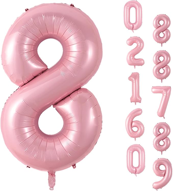 40 Inch Pink 8 Balloon, Giant Light Pink Foil 8 Balloon, Pastel Pink Macaron Digital Number 8 Balloon Number Helium 8th Birthday Balloons for Girls Women Princess 8 Year Old Birthday Party Decorations