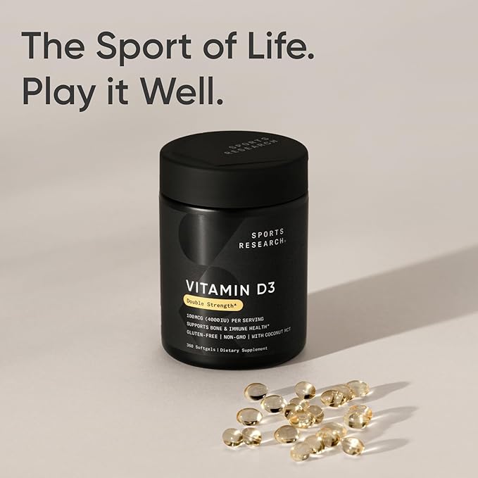 Sports Research® Vitamin D3 4000 IU with Coconut MCT Oil - Double Strength Vitamin D Supplement - Gluten Free · Non-GMO · Soy Free - 360 Count Softgels