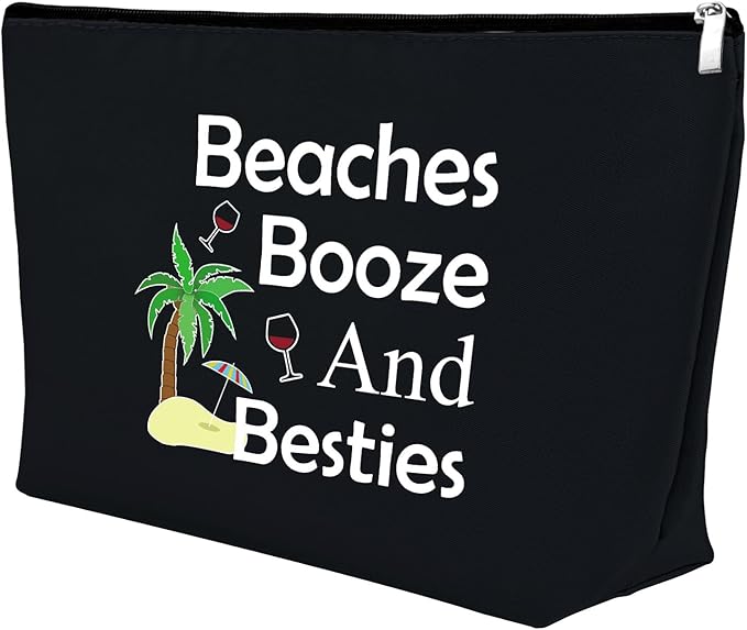 Mxrymvu Beach Gifts for Women Friends Makeup Bag Beach Lover Gifts Funny Vacation Themed Cosmetic Bag for Women Besties Birthday Christmas Graduation Present Travel Pouch（Black）